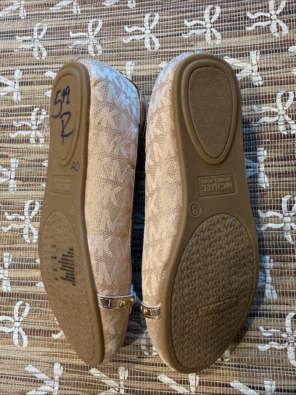 NWOT Michael Kors Rose Gold Logo Ballet Flats with Ankle Strap